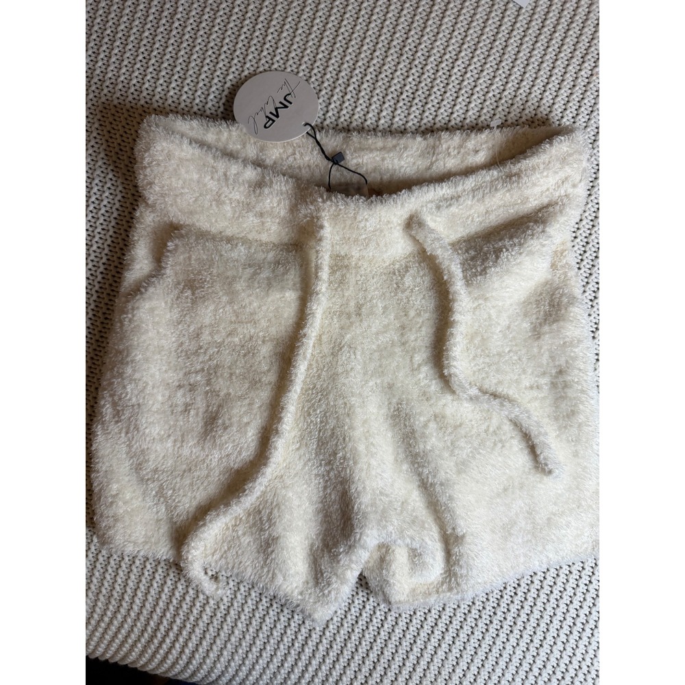 JMP The Label Cozy Short Ivory Fuzzy Loungewear Drawstring Small NWT